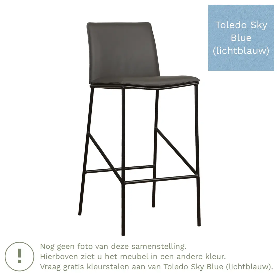 afbeelding van Leren barkruk Favor hoog - Toledo Sky Blue (lichtblauw) - Poten staal rond zwart