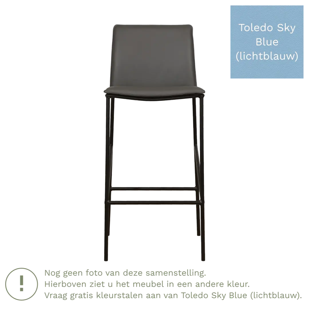 afbeelding van Leren barkruk hoog Favor - Toledo Sky Blue (lichtblauw) - poten staal rond zwart