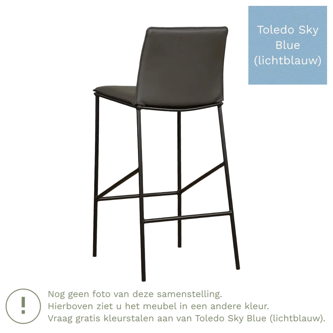 afbeelding van Leren barkruk hoog Favor - Toledo Sky Blue (lichtblauw) - poten staal rond zwart