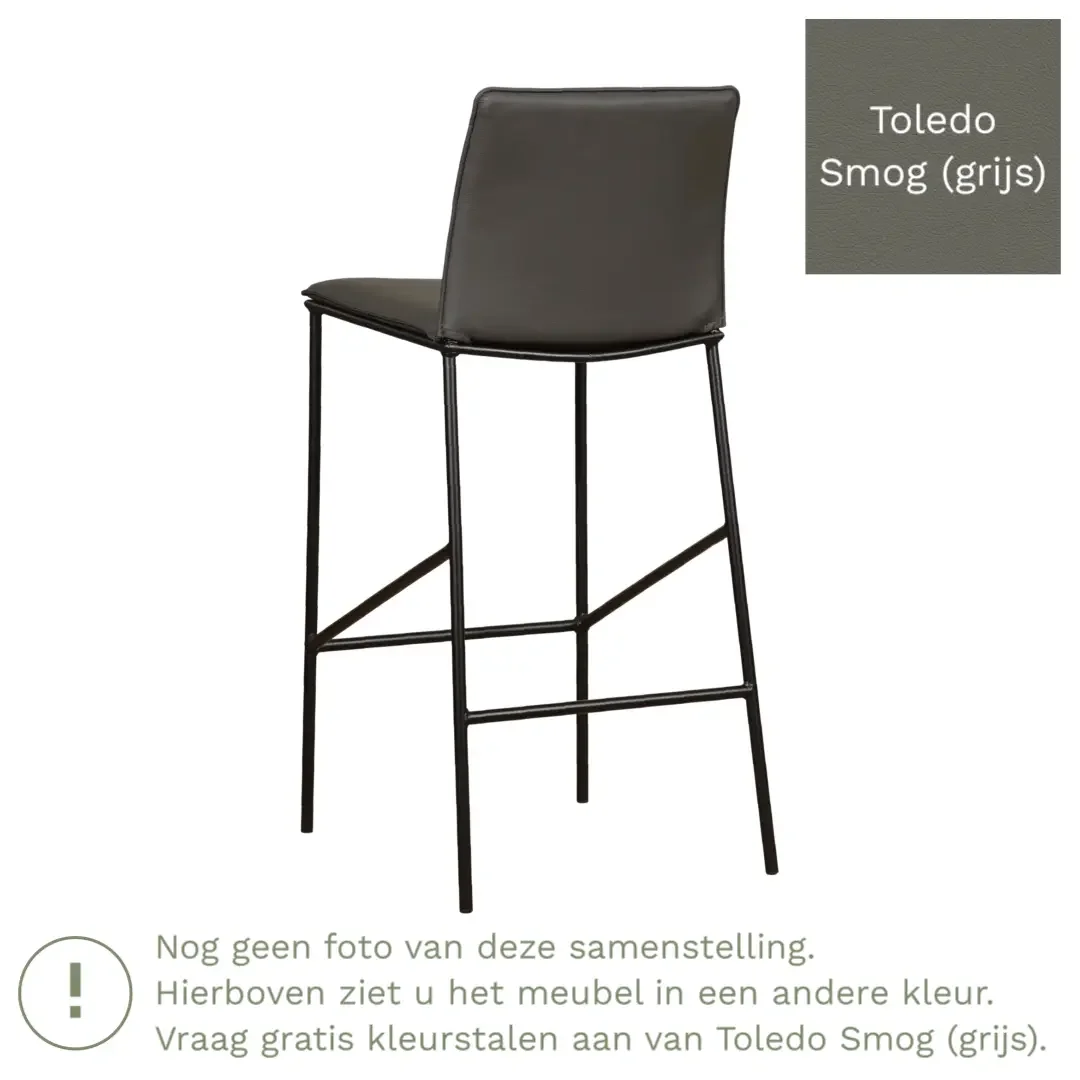 afbeelding van Leren barkruk hoog Favor - Toledo Smog (grijs) - poten staal rond zwart