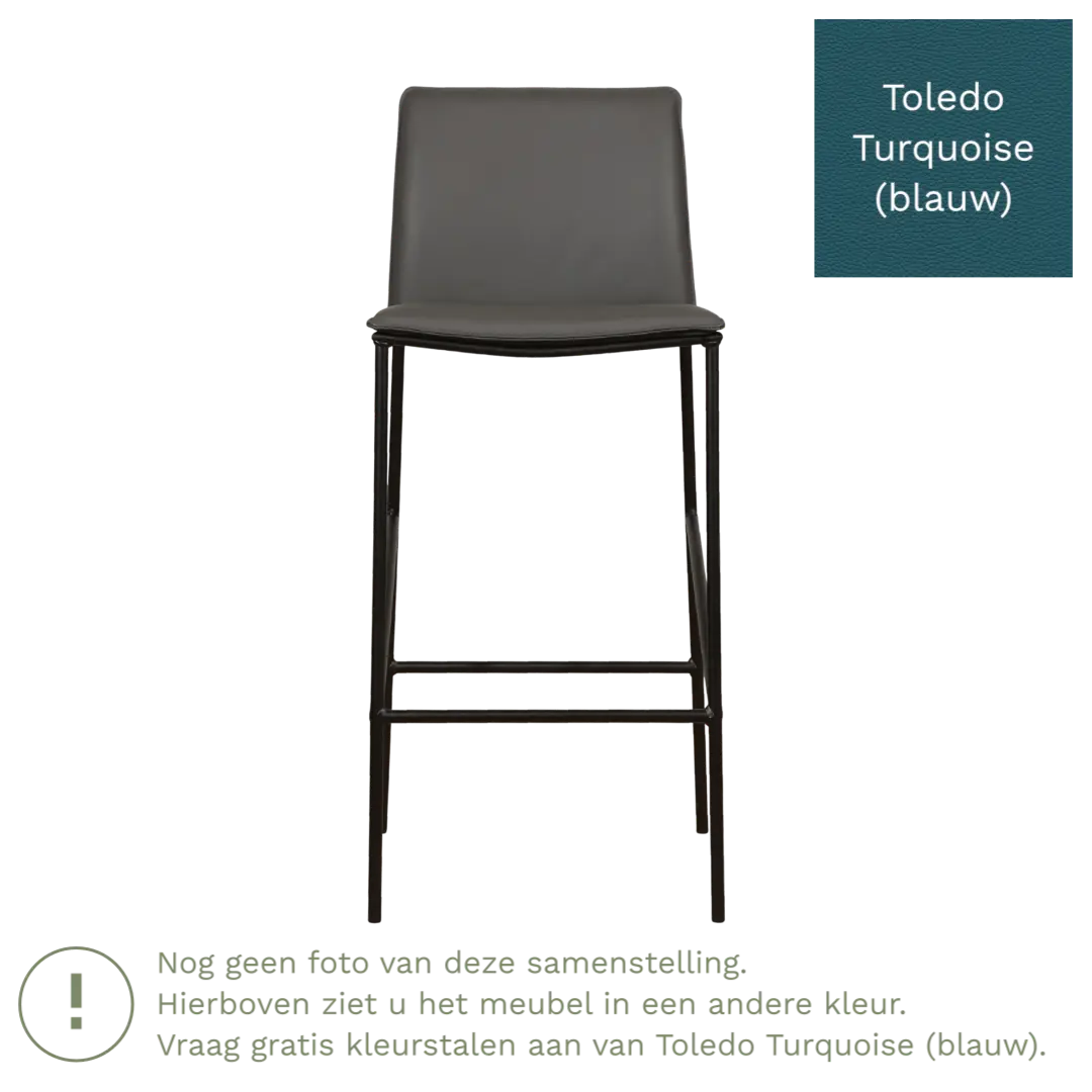 afbeelding van Leren barkruk hoog Favor - Toledo Turquoise (blauw) - poten staal rond zwart