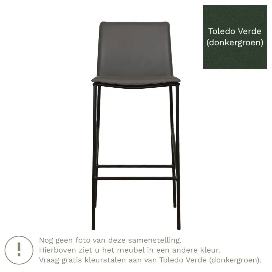 afbeelding van Leren barkruk hoog Favor - Toledo Verde (donkergroen) - poten staal rond zwart