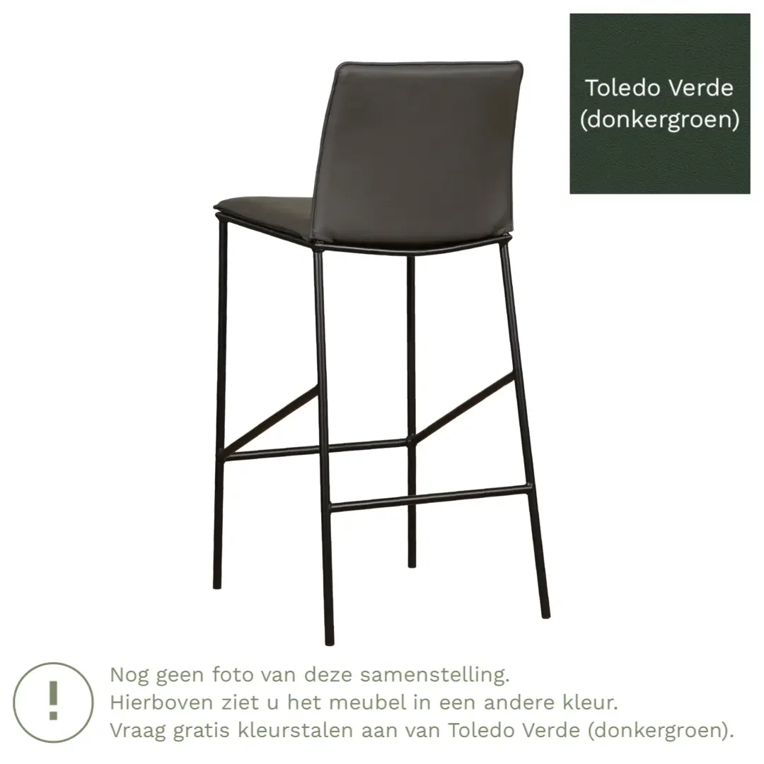 afbeelding van Leren barkruk hoog Favor - Toledo Verde (donkergroen) - poten staal rond zwart