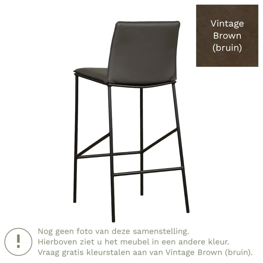 afbeelding van Leren barkruk hoog Favor - Vintage Brown (bruin) - poten staal rond zwart