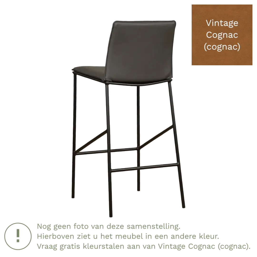 afbeelding van Leren barkruk hoog Favor - Vintage Cognac (cognac) - poten staal rond zwart