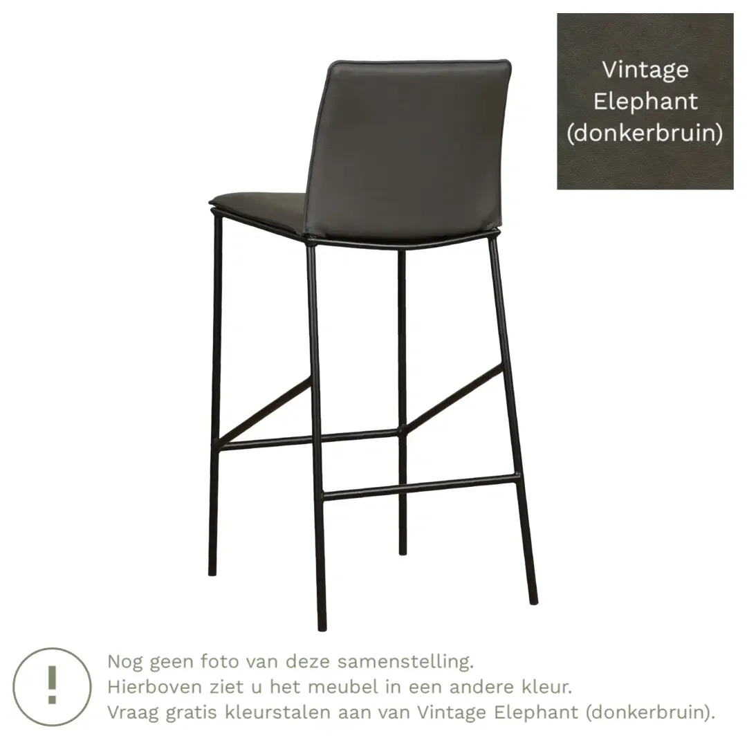 afbeelding van Leren barkruk Favor hoog - Vintage Elephant (donkerbruin) - Poten staal rond zwart