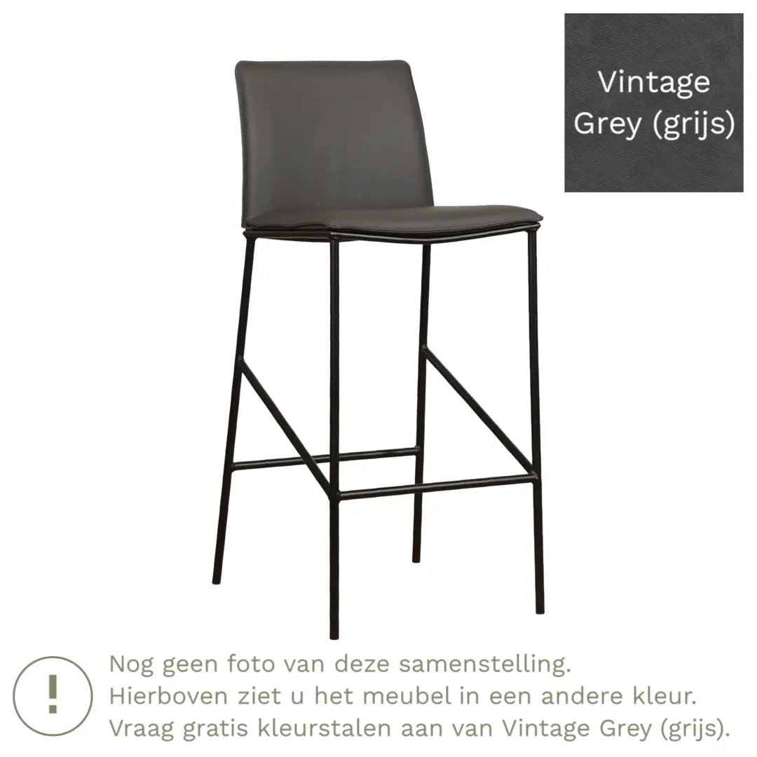 afbeelding van Leren barkruk Favor hoog - Vintage Grey (grijs) - Poten staal rond zwart