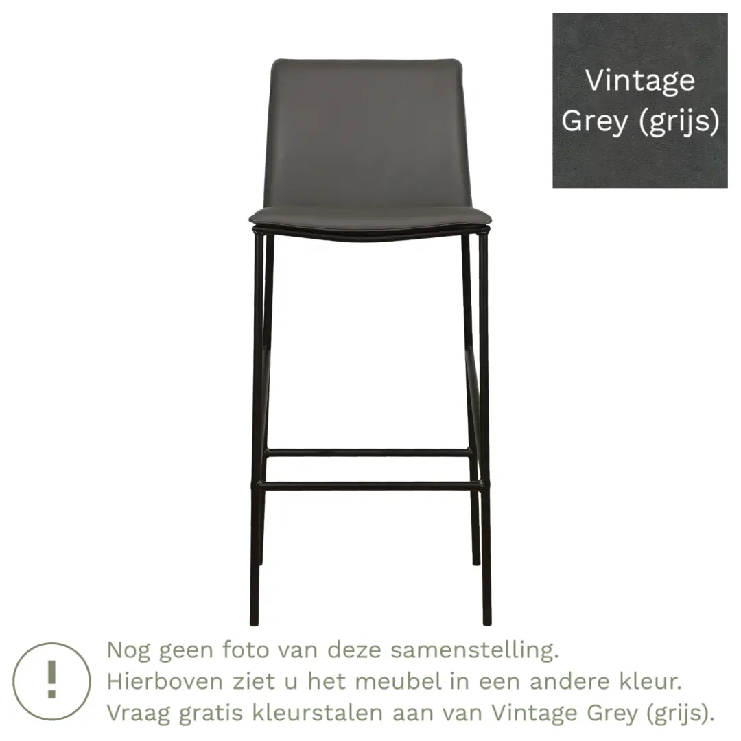 afbeelding van Leren barkruk Favor hoog - Vintage Grey (grijs) - Poten staal rond zwart