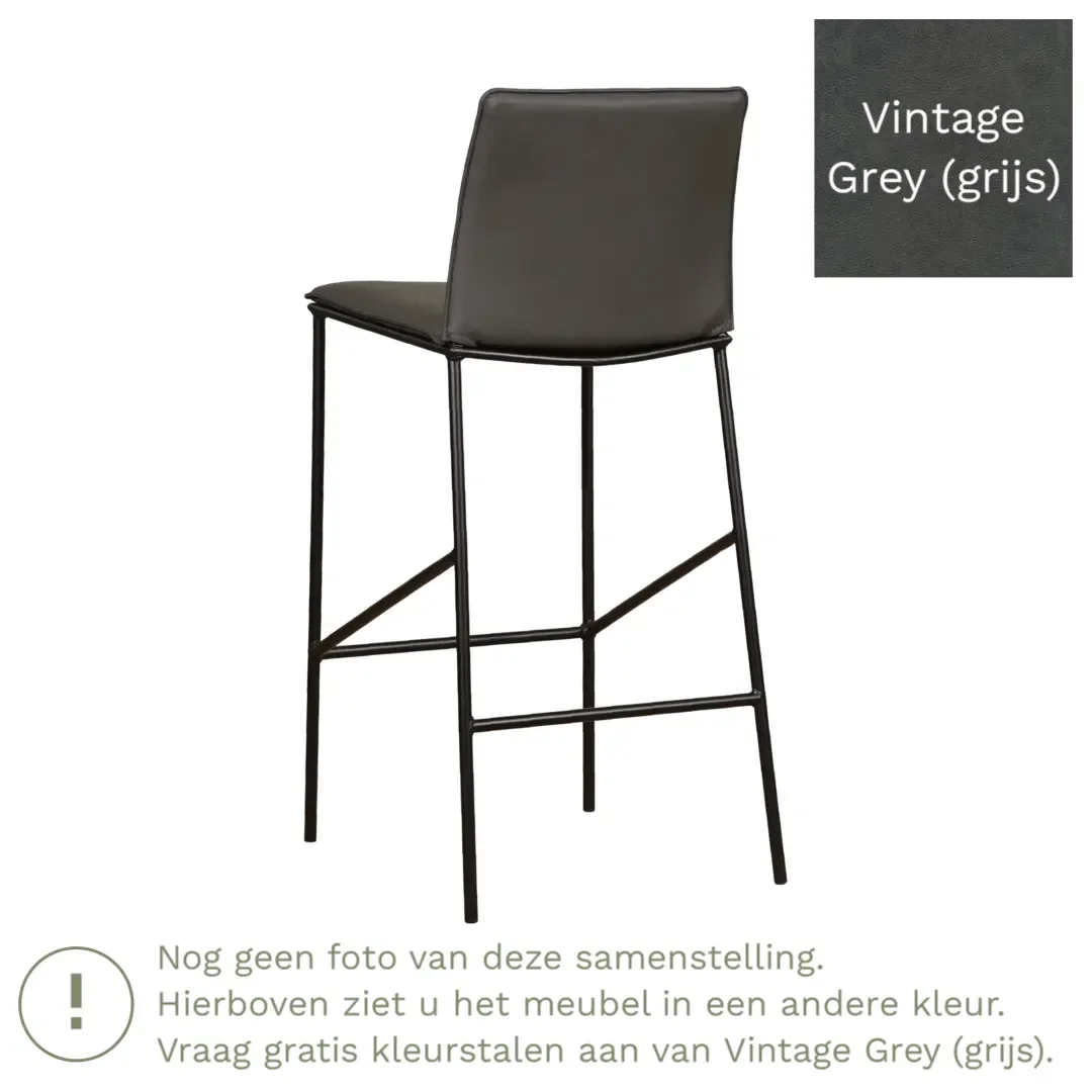 afbeelding van Leren barkruk Favor hoog - Vintage Grey (grijs) - Poten staal rond zwart