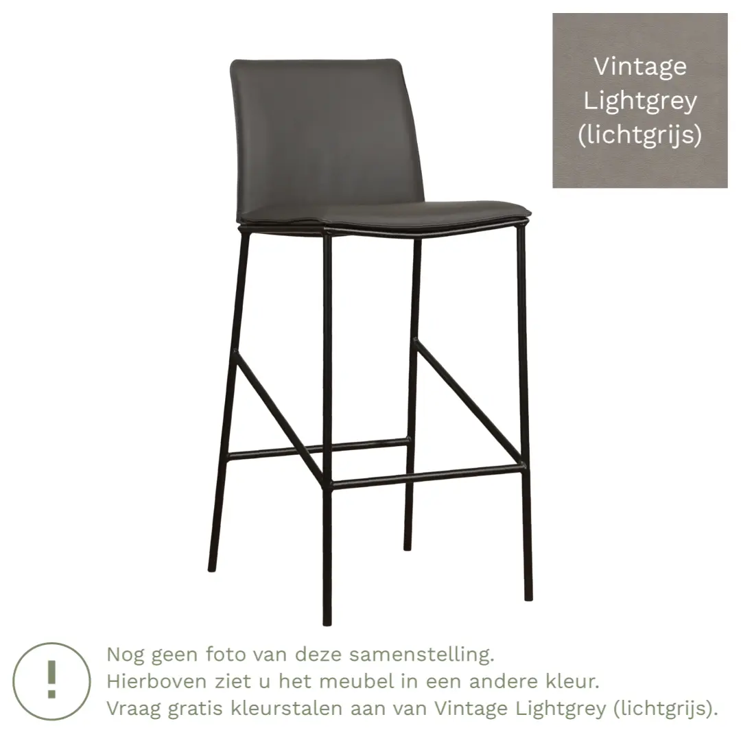 afbeelding van Leren barkruk Favor hoog - Vintage Lightgrey (lichtgrijs) - Poten staal rond zwart