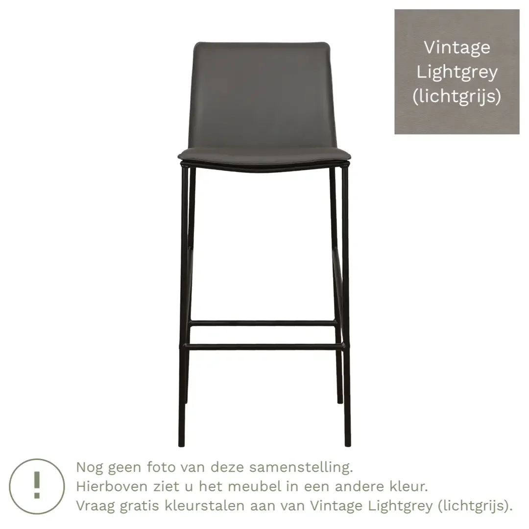 afbeelding van Leren barkruk hoog Favor - Vintage Lightgrey (lichtgrijs) - poten staal rond zwart