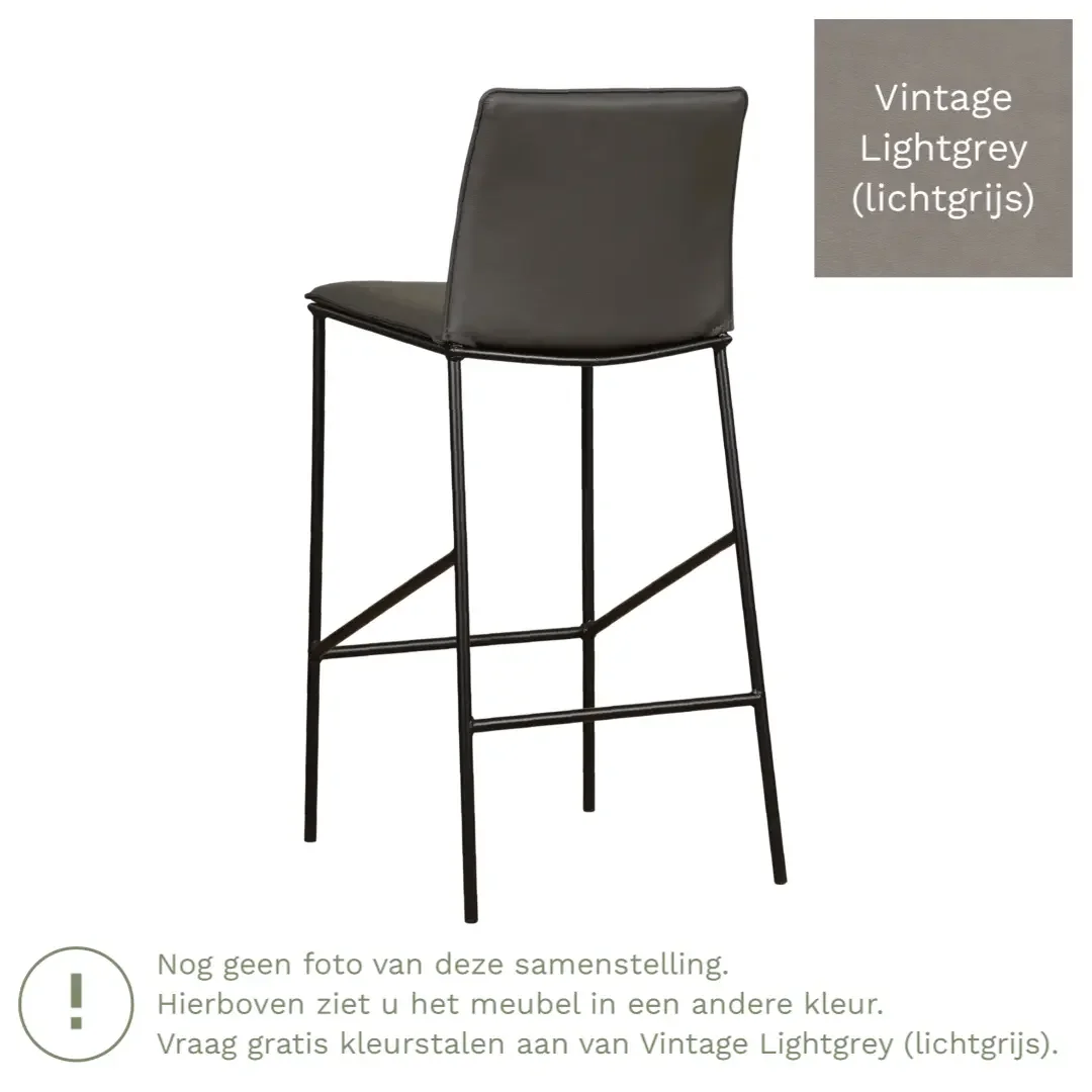 afbeelding van Leren barkruk hoog Favor - Vintage Lightgrey (lichtgrijs) - poten staal rond zwart