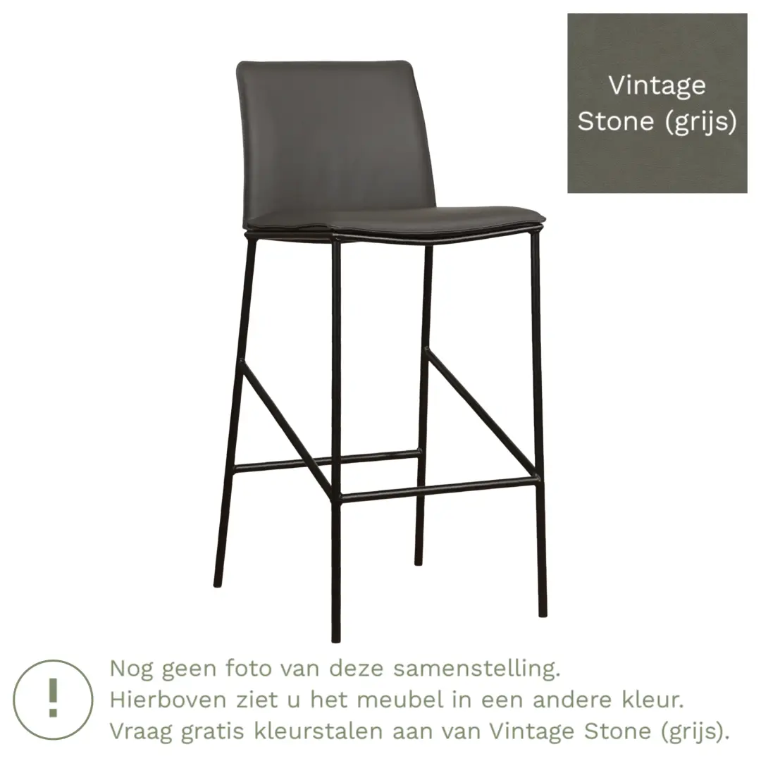 afbeelding van Leren barkruk Favor hoog - Vintage Stone (grijs) - Poten staal rond zwart