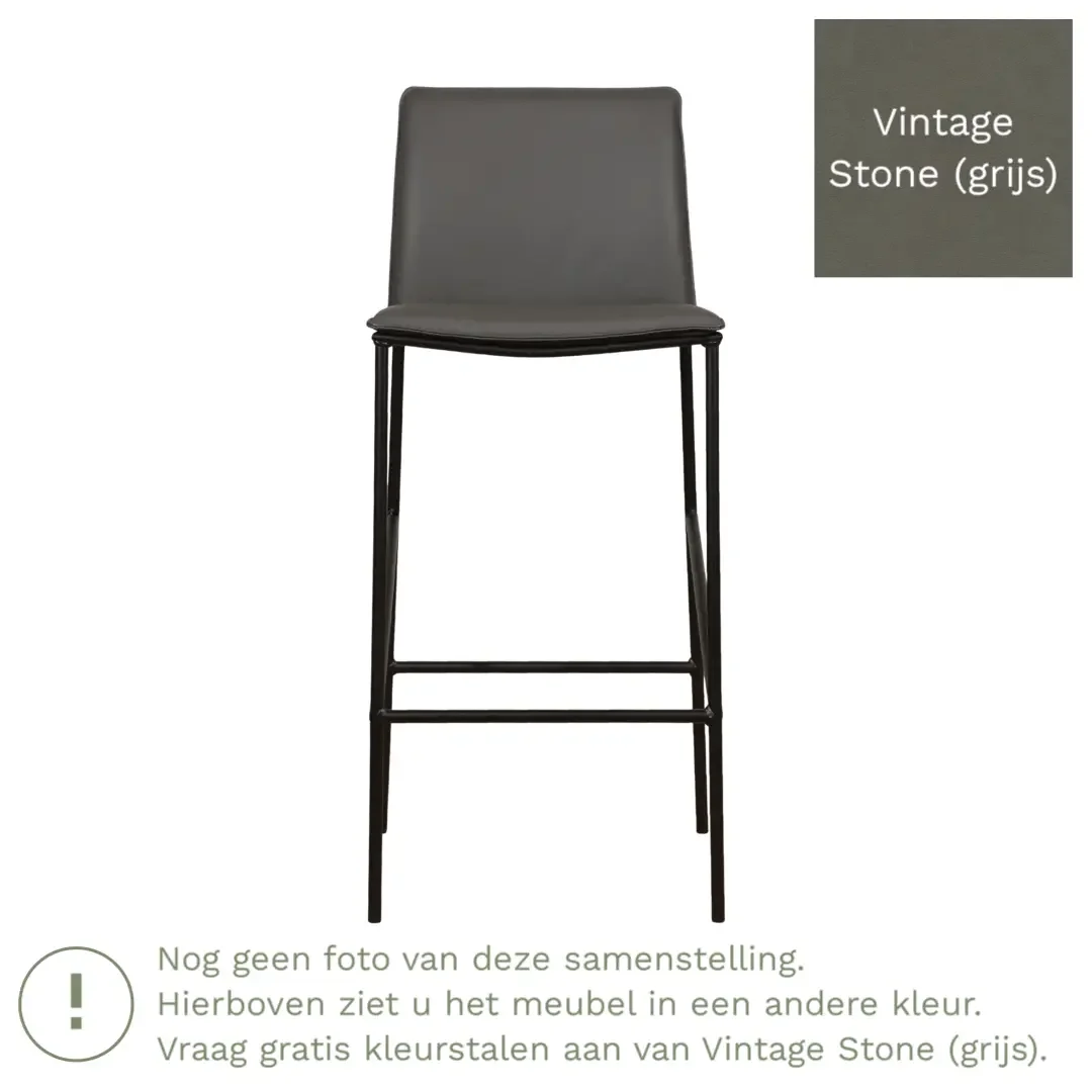 afbeelding van Leren barkruk Favor hoog - Vintage Stone (grijs) - Poten staal rond zwart