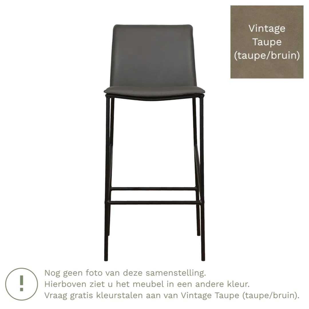 afbeelding van Leren barkruk hoog Favor - Vintage Taupe (taupe/bruin) - poten staal rond zwart
