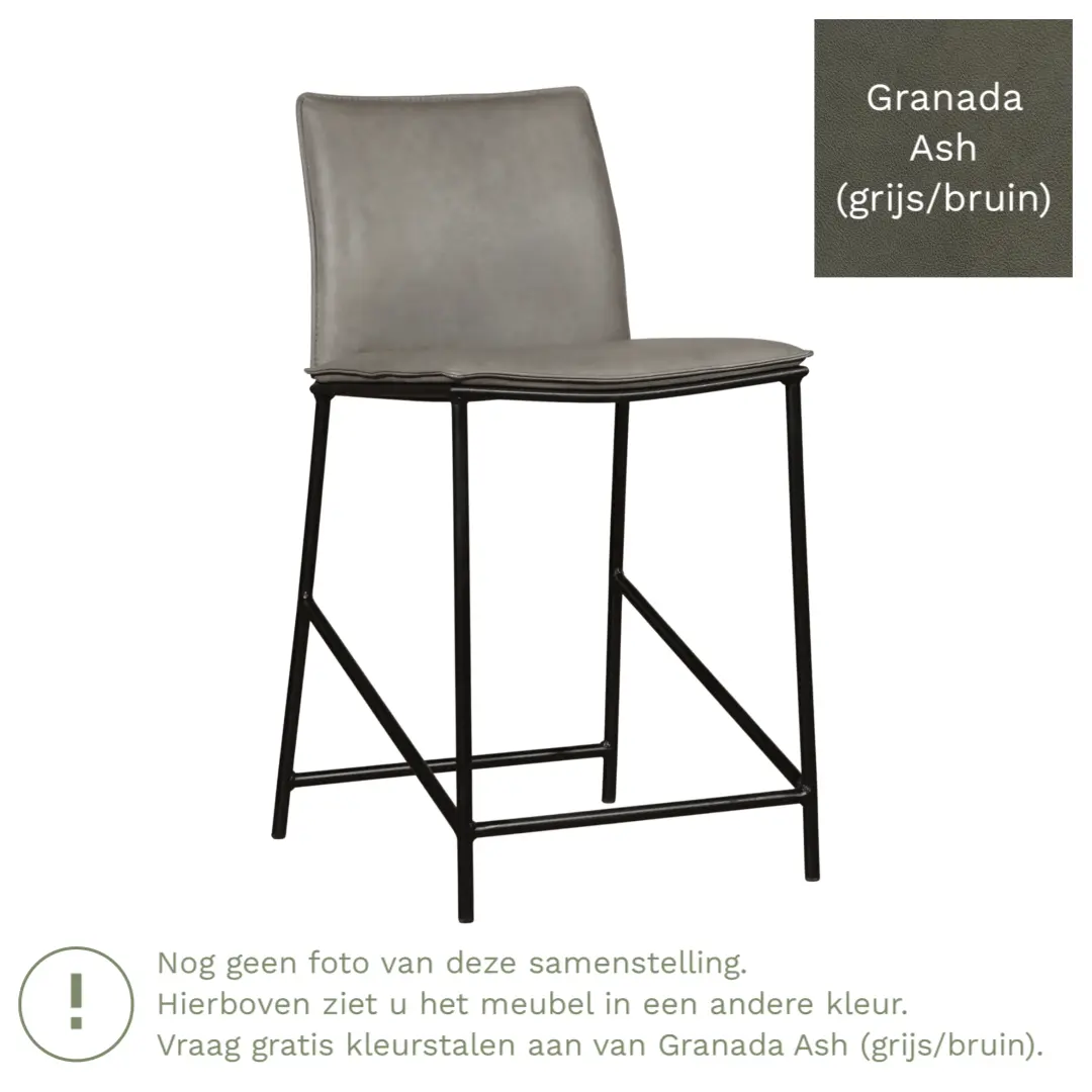 afbeelding van Leren barkruk Favor laag - Poten staal rond zwart