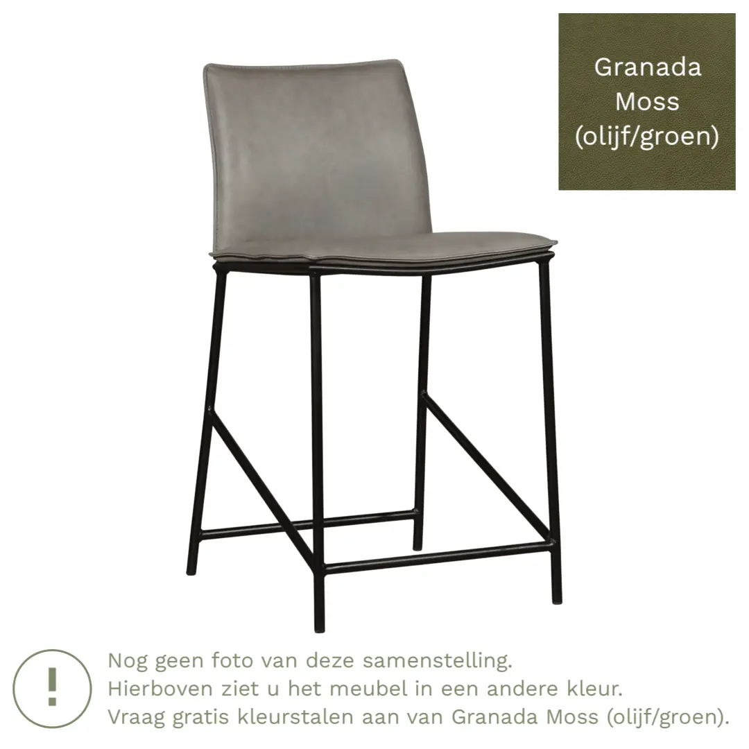 afbeelding van Leren barkruk Favor laag - Poten staal rond zwart