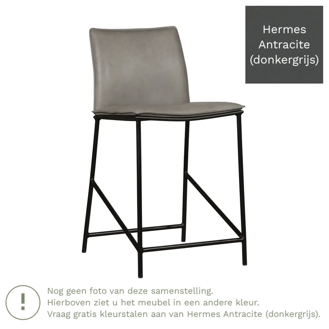 afbeelding van Leren barkruk Favor laag - Poten staal rond zwart