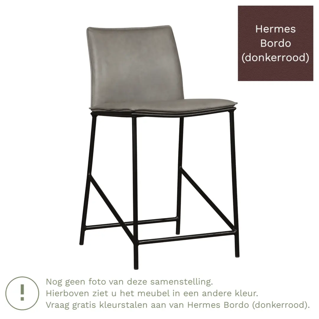 afbeelding van Leren barkruk Favor laag - Poten staal rond zwart