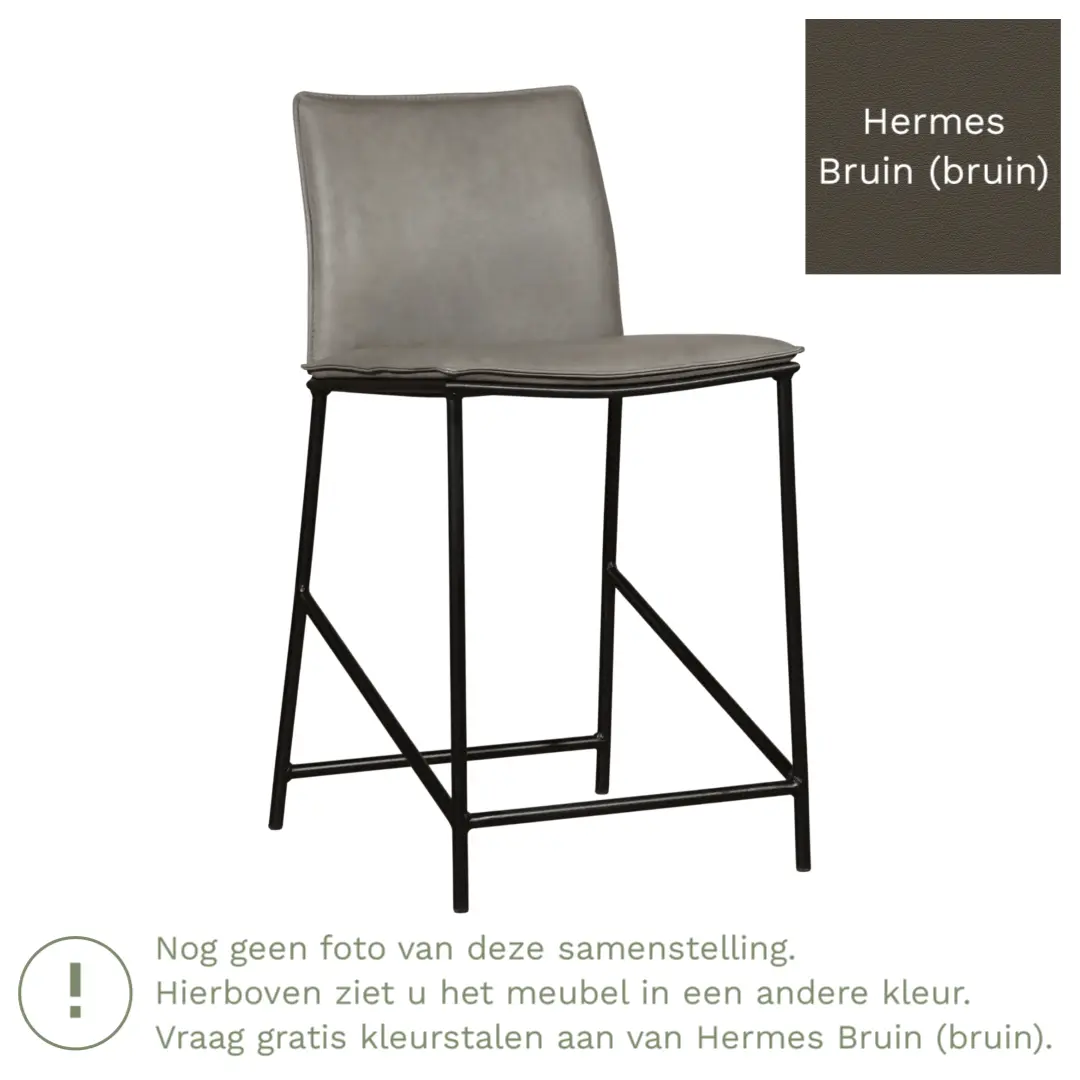 afbeelding van Leren barkruk Favor laag - Poten staal rond zwart