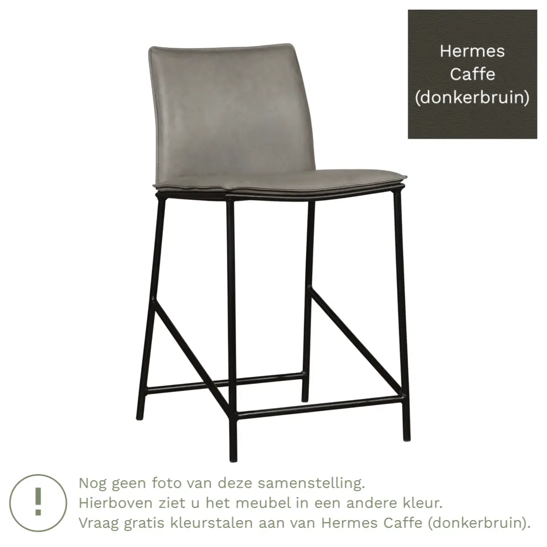 afbeelding van Leren barkruk Favor laag - Poten staal rond zwart