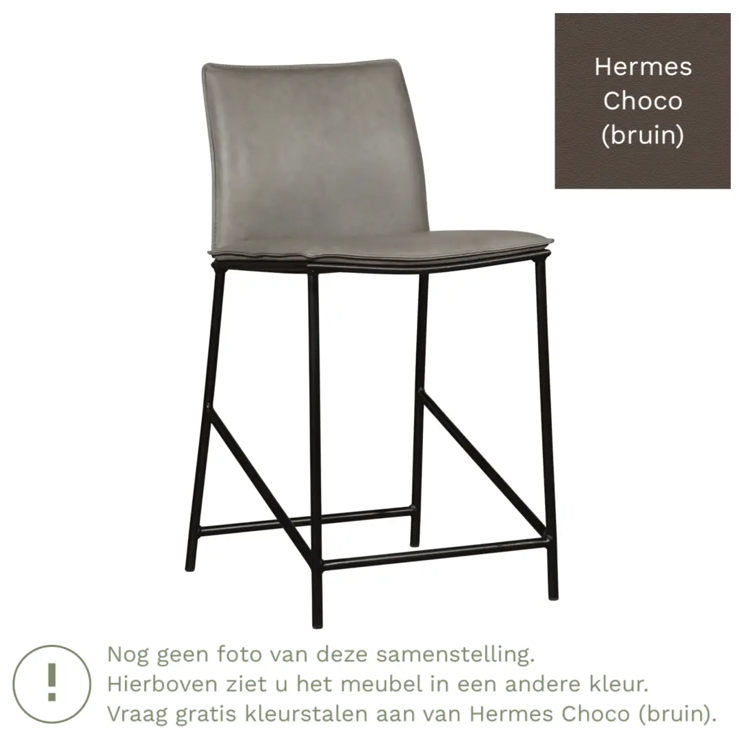 afbeelding van Leren barkruk Favor laag - Poten staal rond zwart