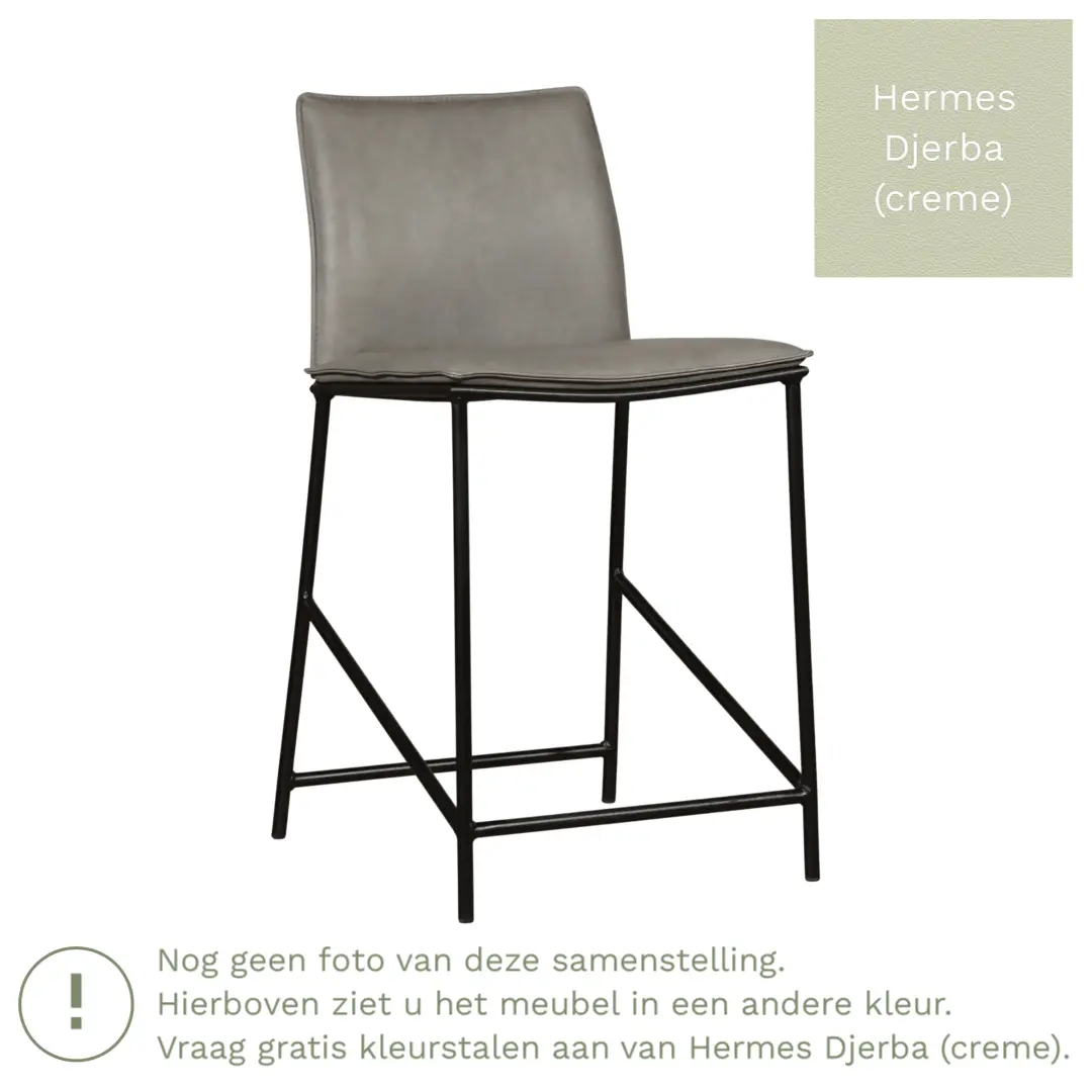 afbeelding van Leren barkruk Favor laag - Poten staal rond zwart