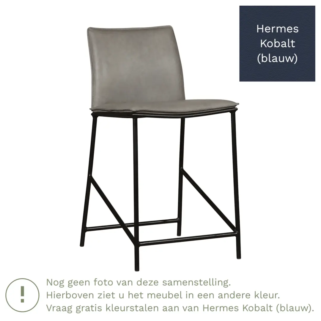 afbeelding van Leren barkruk Favor laag - Poten staal rond zwart