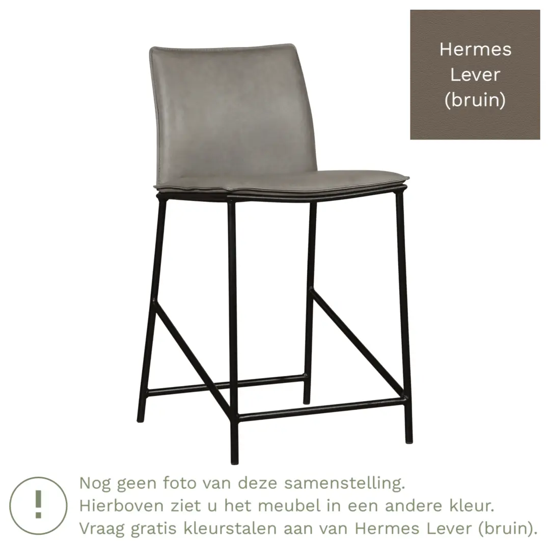 afbeelding van Leren barkruk Favor laag - Poten staal rond zwart