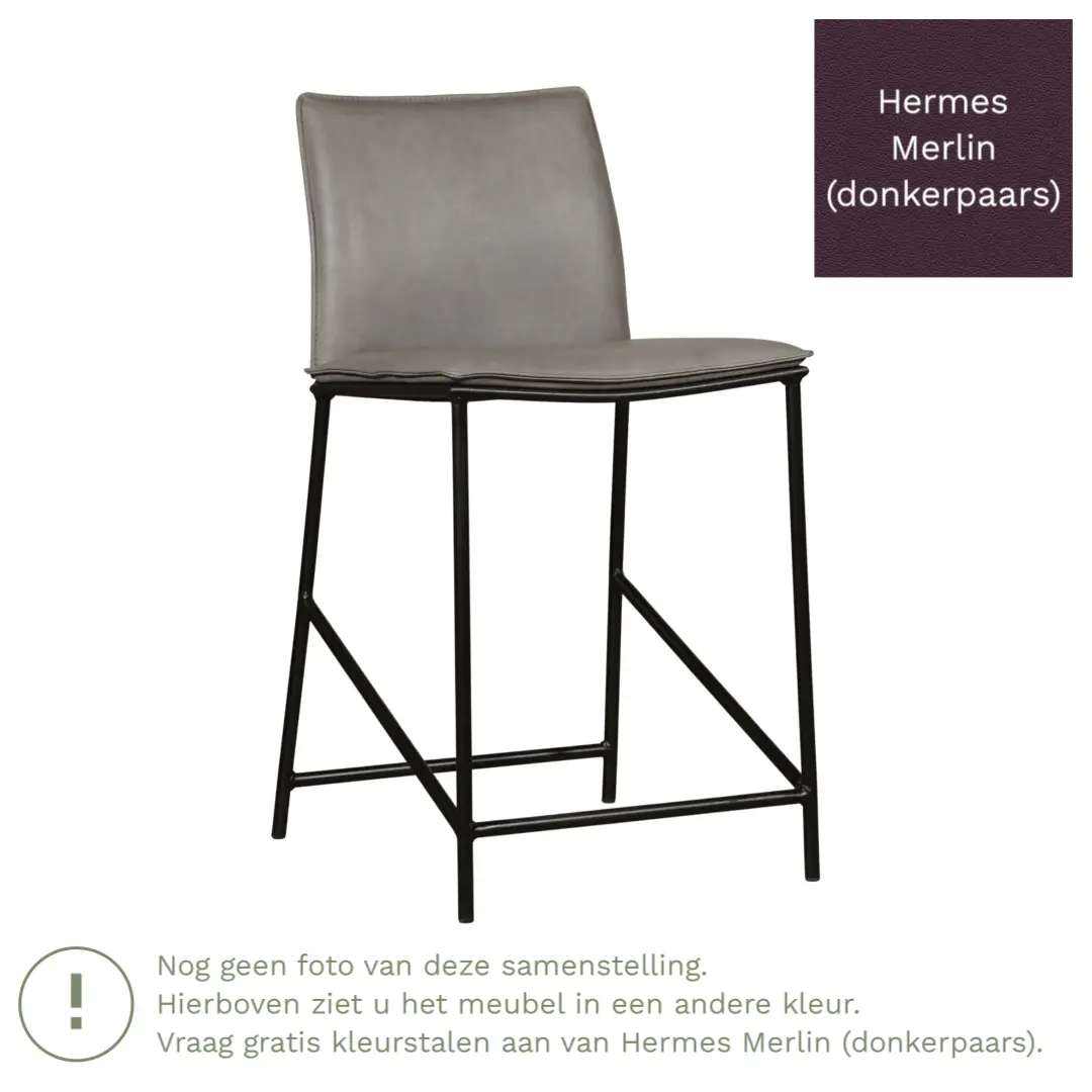 afbeelding van Leren barkruk Favor laag - Poten staal rond zwart