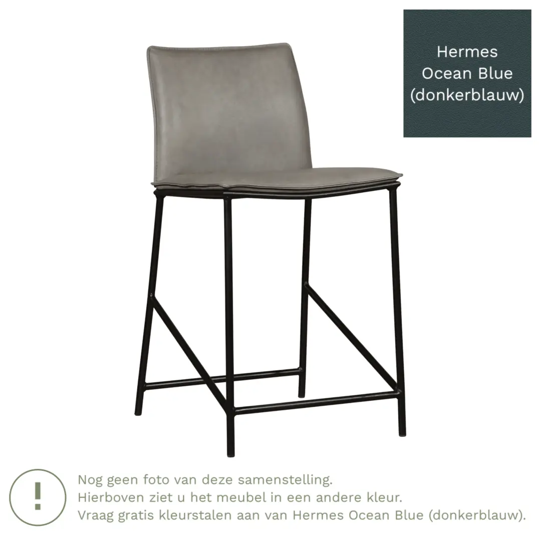 afbeelding van Leren barkruk Favor laag - Poten staal rond zwart