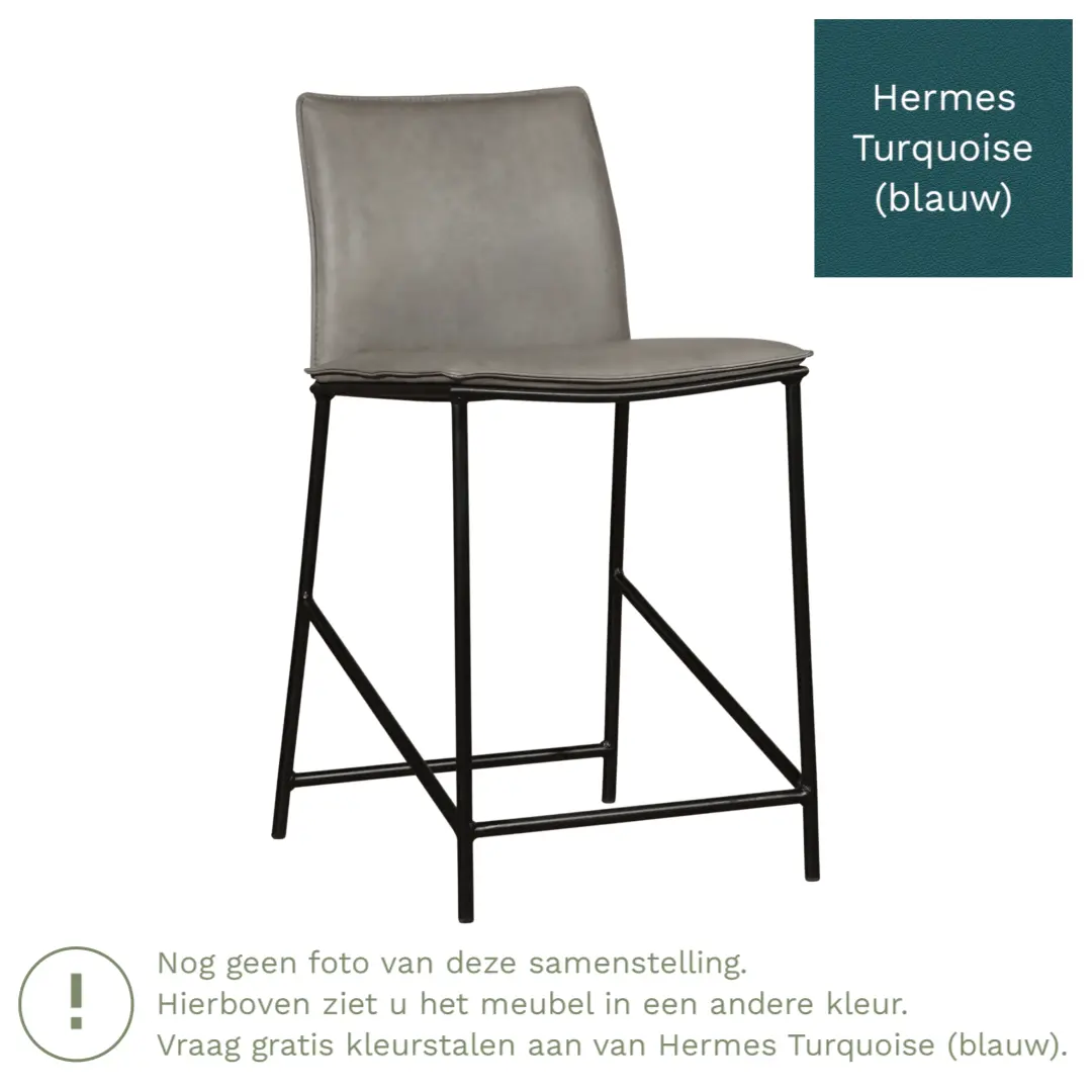 afbeelding van Leren barkruk Favor laag - Poten staal rond zwart