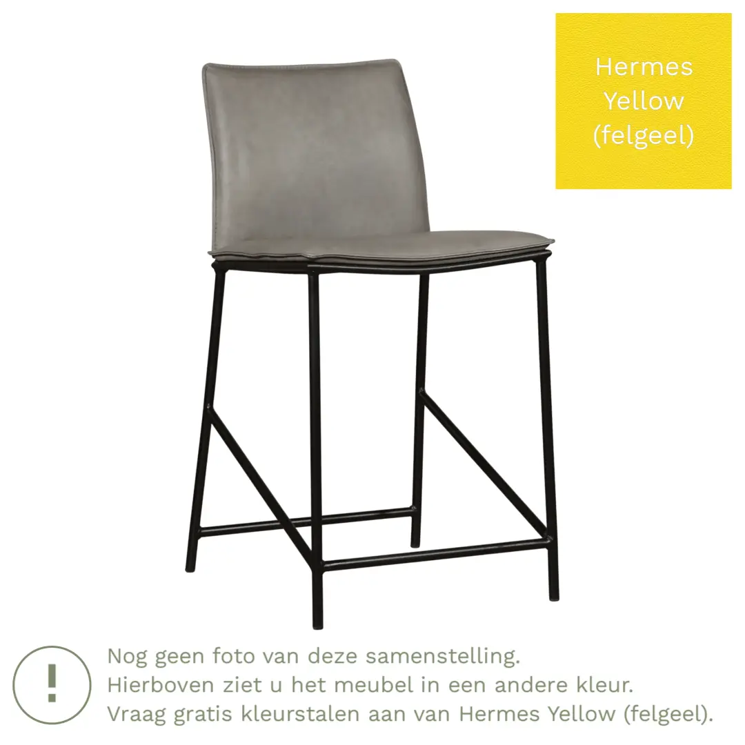 afbeelding van Leren barkruk Favor laag - Poten staal rond zwart