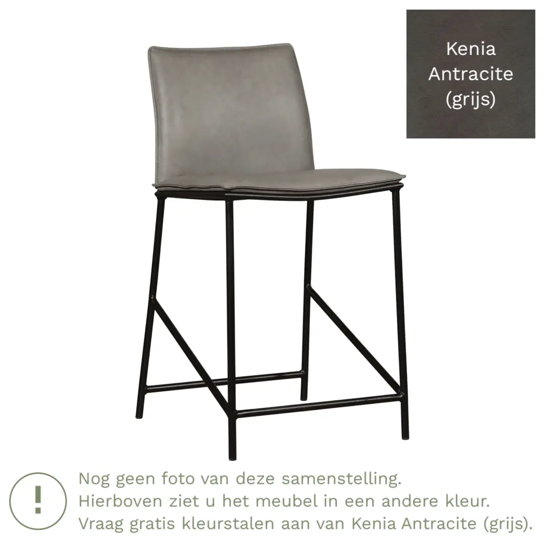 afbeelding van Leren barkruk Favor laag - Poten staal rond zwart