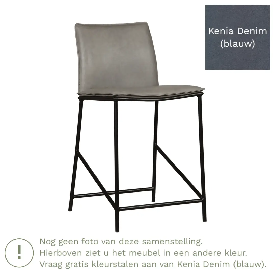 afbeelding van Leren barkruk Favor laag - Poten staal rond zwart