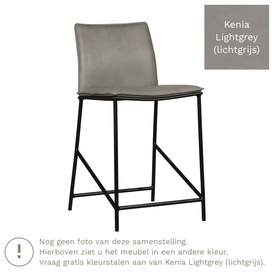 afbeelding van Leren barkruk Favor laag - Poten staal rond zwart