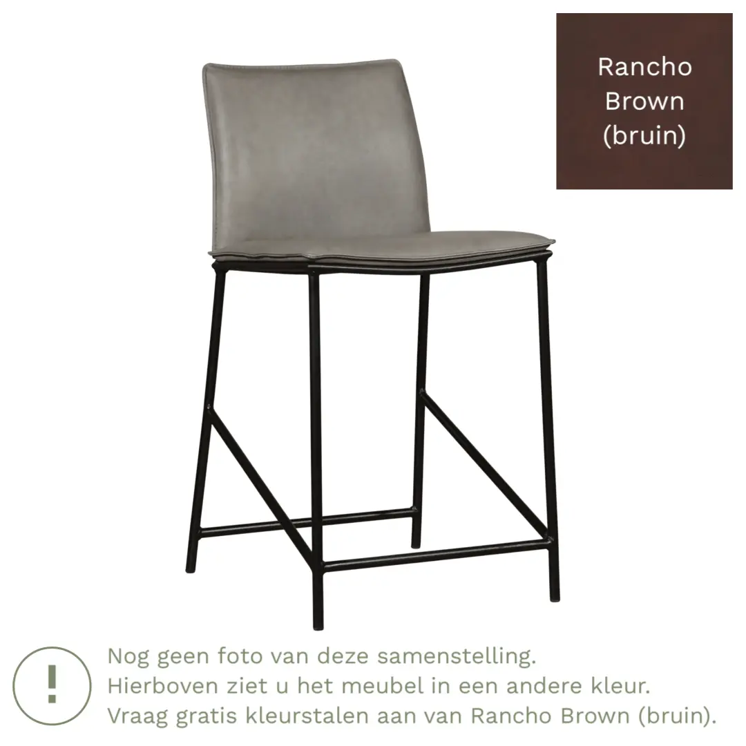 afbeelding van Leren barkruk Favor laag - Poten staal rond zwart