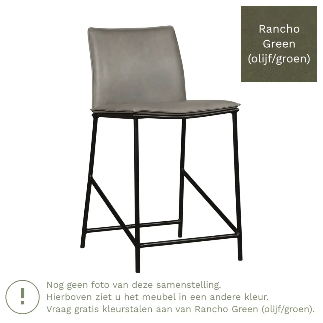 afbeelding van Leren barkruk Favor laag - Poten staal rond zwart