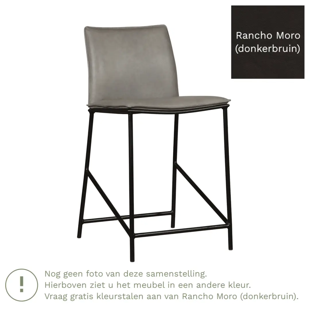 afbeelding van Leren barkruk Favor laag - Poten staal rond zwart