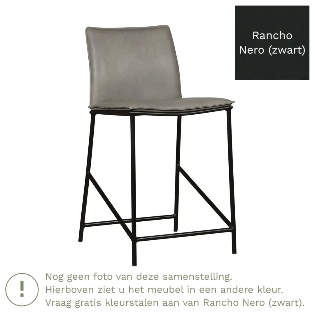 afbeelding van Leren barkruk Favor laag - Poten staal rond zwart