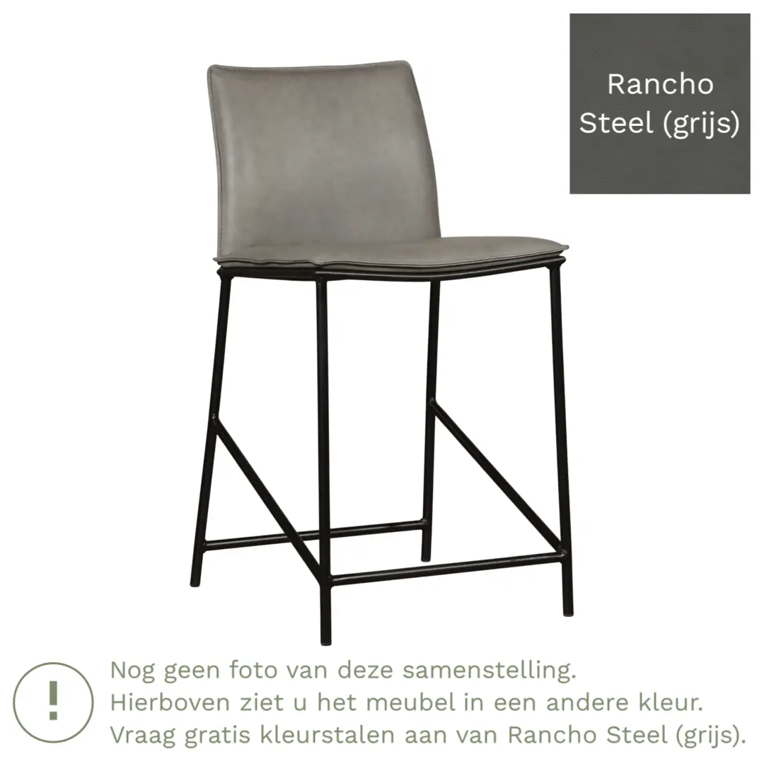 afbeelding van Leren barkruk Favor laag - Poten staal rond zwart