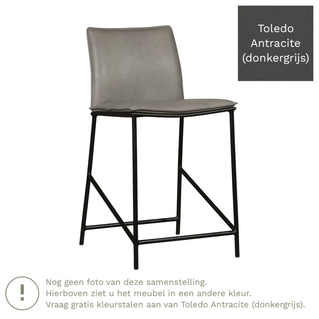 afbeelding van Leren barkruk Favor laag - Poten staal rond zwart