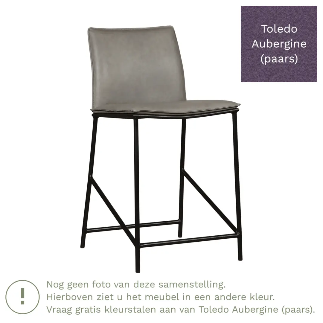 afbeelding van Leren barkruk Favor laag - Poten staal rond zwart