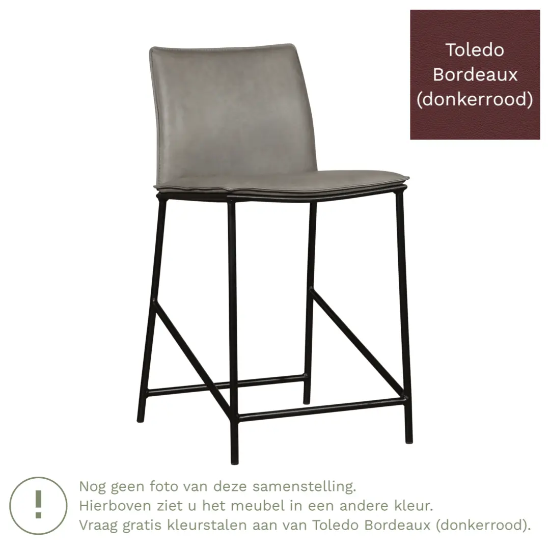 afbeelding van Leren barkruk Favor laag - Poten staal rond zwart