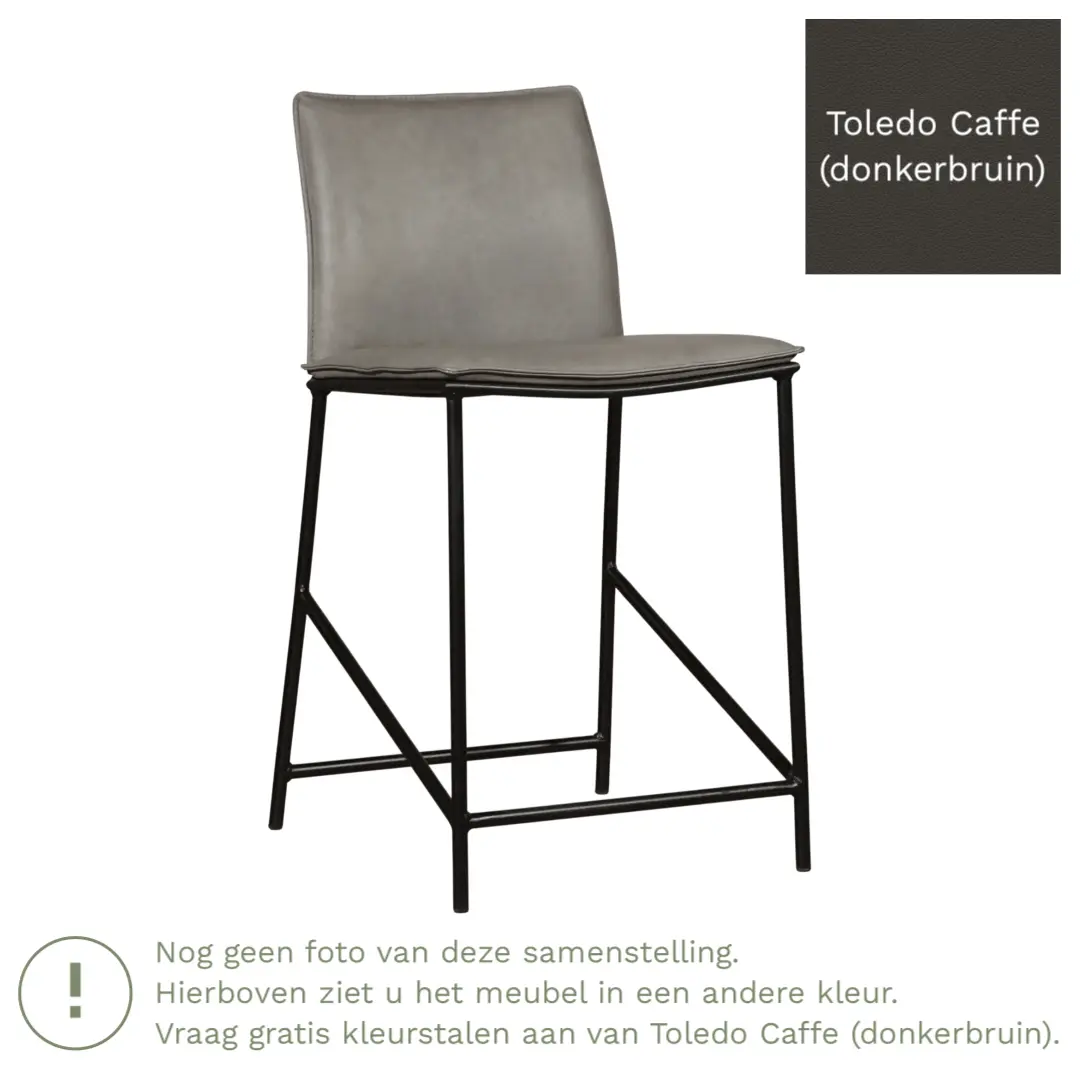 afbeelding van Leren barkruk Favor laag - Poten staal rond zwart