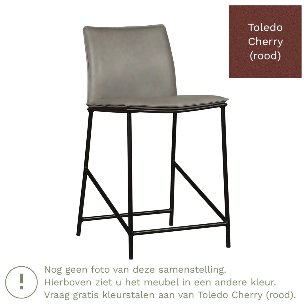 afbeelding van Leren barkruk Favor laag - Poten staal rond zwart