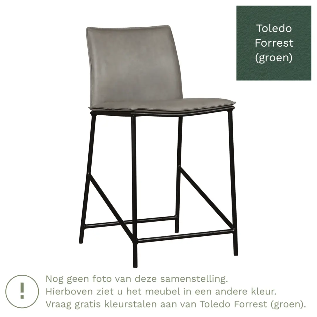 afbeelding van Leren barkruk Favor laag - Poten staal rond zwart