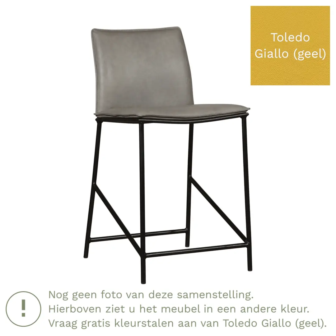 afbeelding van Leren barkruk Favor laag - Poten staal rond zwart