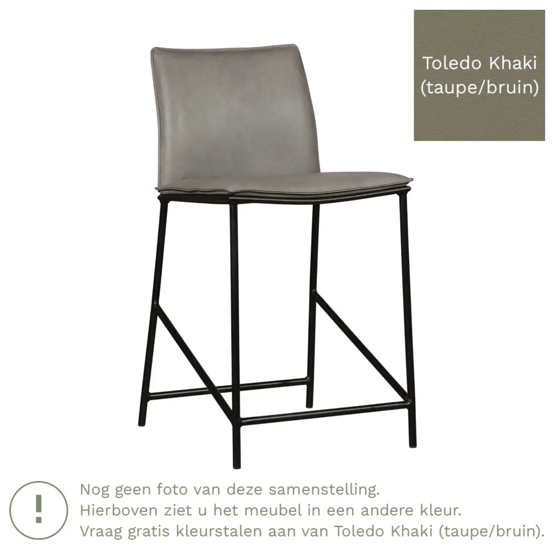 afbeelding van Leren barkruk Favor laag - Poten staal rond zwart