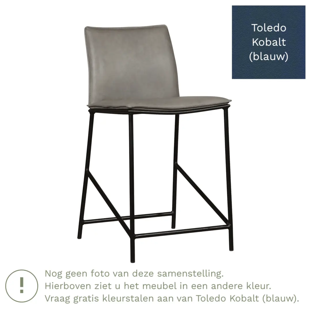 afbeelding van Leren barkruk Favor laag - Poten staal rond zwart